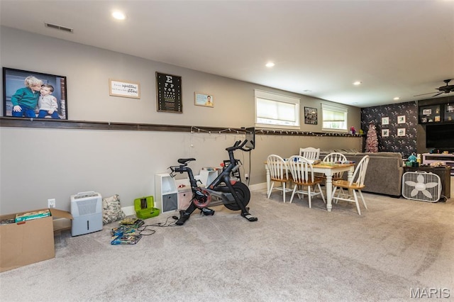 3841 Ember Ct, Edwardsville, IL 62025 - rec room featuring carpet flooring, a ceiling fan, and recessed lighting