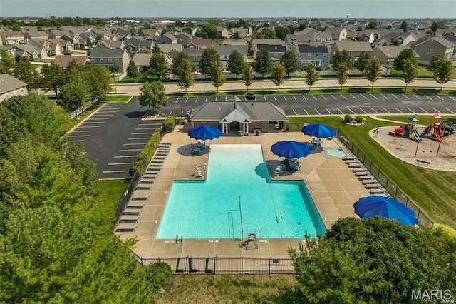 606 Wyndview Dr, Lake St Louis, MO 63367 - aerial view of residential area featuring a pool area