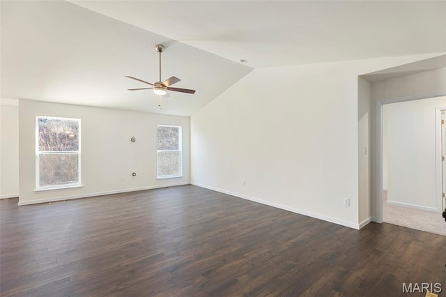 4939 Knotty Alder Dr, Imperial, MO 63052 - unfurnished room with vaulted ceiling, ceiling fan, and dark wood-type flooring