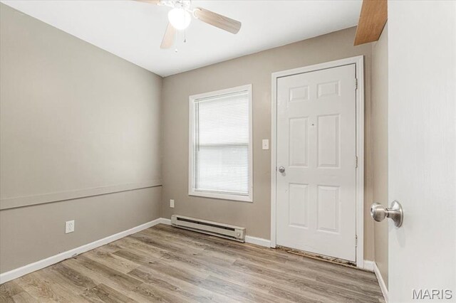 12 Mcnulty Dr, Florissant, MO 63031 - spare room with a baseboard radiator, wood finished floors, and a ceiling fan