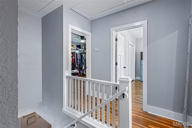 402 S Walker St, Montgomery City, MO 63361 - hallway with wood finished floors and attic access