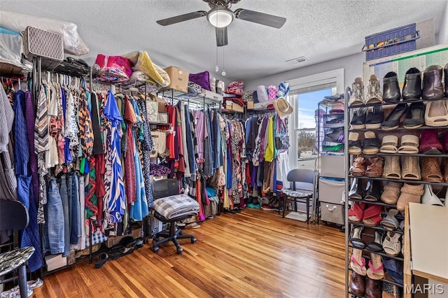 402 S Walker St, Montgomery City, MO 63361 - walk in closet with wood finished floors and a ceiling fan