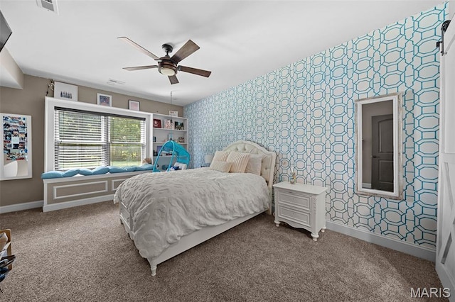 32 Taylors Way, Foristell, MO 63348 - bedroom with wallpapered walls, carpet, and ceiling fan
