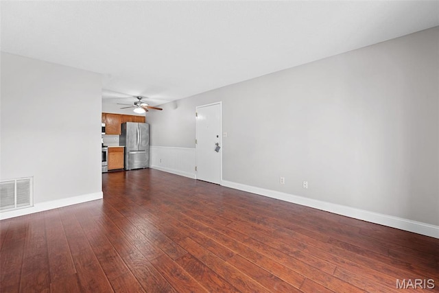 2 Berview Cir Unit H, Saint Louis, MO 63129 - unfurnished living room with a ceiling fan and dark wood finished floors
