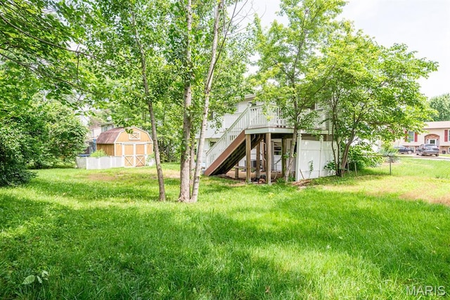 1907 Lone Pine Dr, Arnold, MO 63010 - view of yard with a storage shed, stairs, and a wooden deck