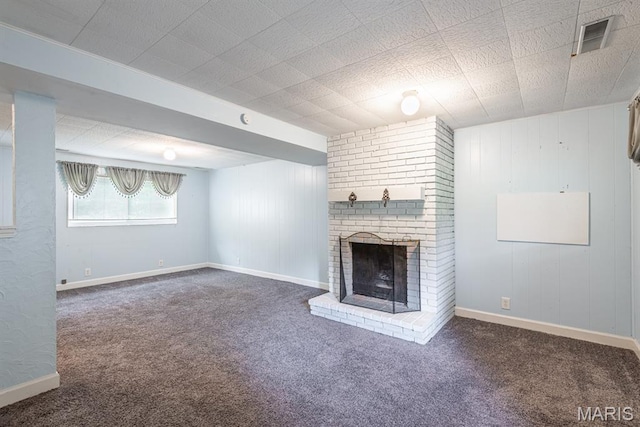 1907 Lone Pine Dr, Arnold, MO 63010 - unfurnished living room with carpet and a brick fireplace