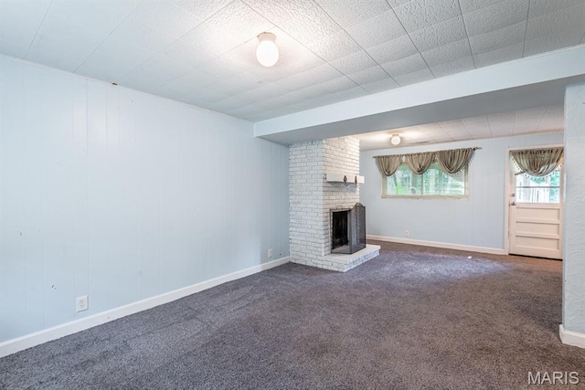 1907 Lone Pine Dr, Arnold, MO 63010 - unfurnished living room with carpet flooring and a brick fireplace