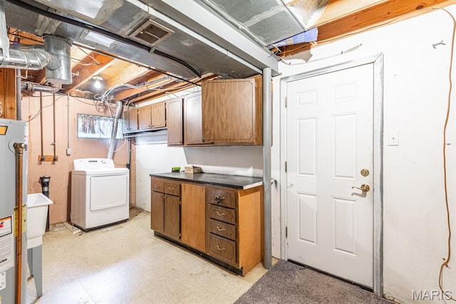 1907 Lone Pine Dr, Arnold, MO 63010 - washroom featuring washer / clothes dryer, light flooring, water heater, and cabinet space