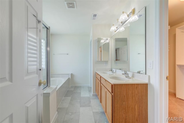 502 Summer Glen Ln, Saint Charles, MO 63301 - bathroom with a bath, double vanity, and an enclosed shower