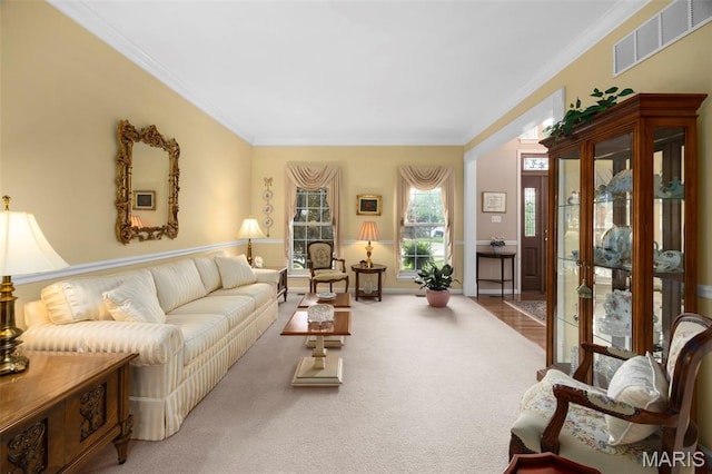 16368 Cherry Orchard Dr, Grover, MO 63040 - living room with carpet and ornamental molding