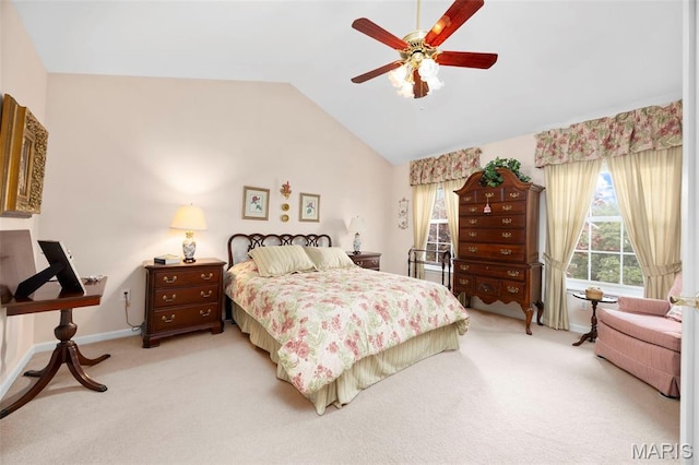 16368 Cherry Orchard Dr, Grover, MO 63040 - bedroom featuring light carpet, lofted ceiling, and ceiling fan