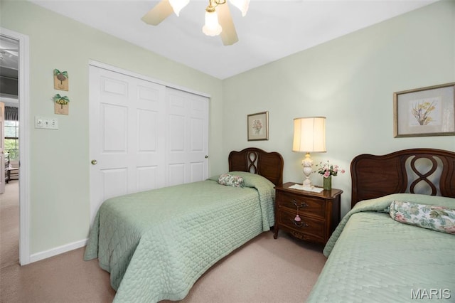 16368 Cherry Orchard Dr, Grover, MO 63040 - bedroom featuring light colored carpet, a closet, and ceiling fan