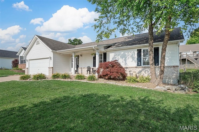 2607 Riley Paul Ct, Ofallon, MO 63368 - ranch-style home featuring a porch, a front lawn, brick siding, and an attached garage