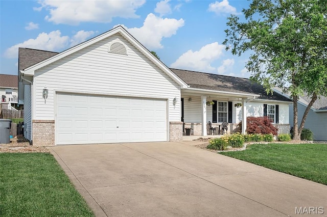 2607 Riley Paul Ct, Ofallon, MO 63368 - single story home featuring brick siding, a porch, concrete driveway, and a garage