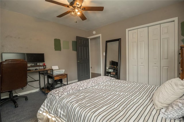 16533 Chateau Ln, Dexter, MO 63841 - carpeted bedroom featuring a closet, a ceiling fan, and a desk