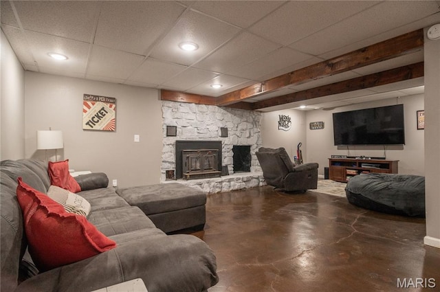 16533 Chateau Ln, Dexter, MO 63841 - living room featuring concrete flooring, a drop ceiling, and recessed lighting