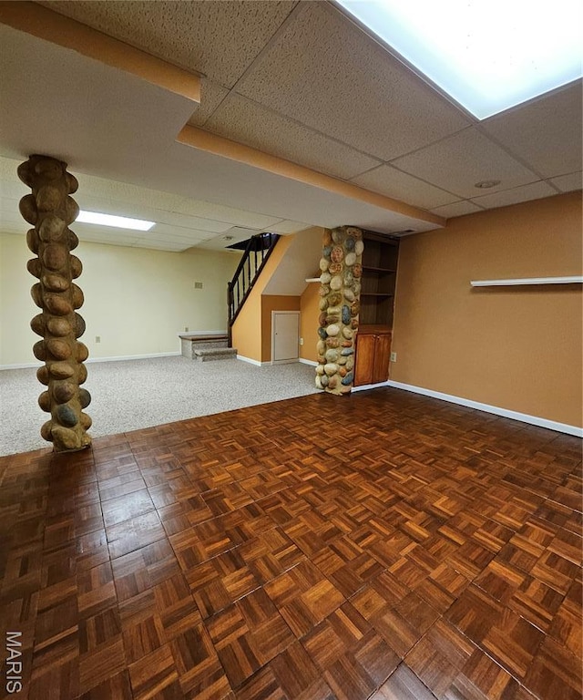 1504 Dean Ave, Hannibal, MO 63401 - finished below grade area with stairs and a drop ceiling