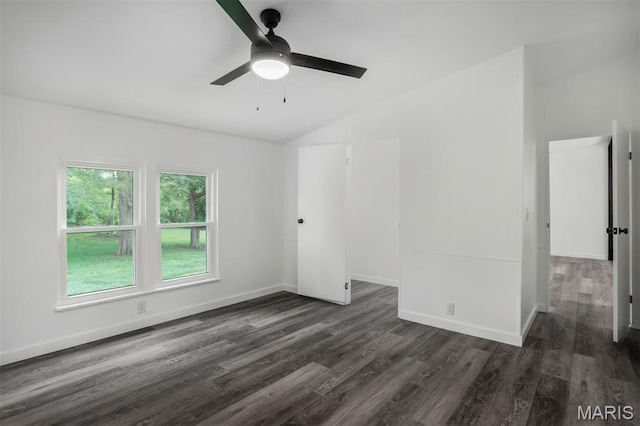 16 Garrett Ln, Defiance, MO 63341 - unfurnished room with dark wood-style flooring, vaulted ceiling, and ceiling fan