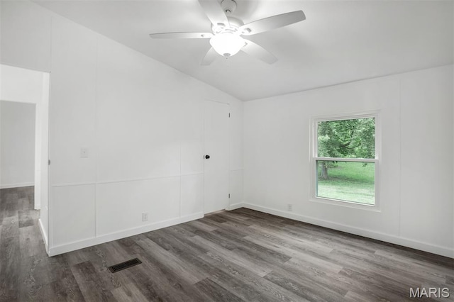 16 Garrett Ln, Defiance, MO 63341 - spare room with lofted ceiling, wood finished floors, and a ceiling fan