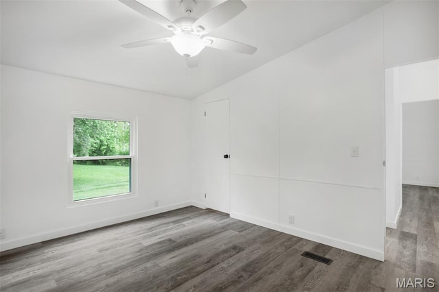 16 Garrett Ln, Defiance, MO 63341 - unfurnished room with wood finished floors, ceiling fan, and vaulted ceiling