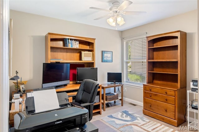 14 Greystoke Ct, Ballwin, MO 63021 - office with a ceiling fan and light wood finished floors