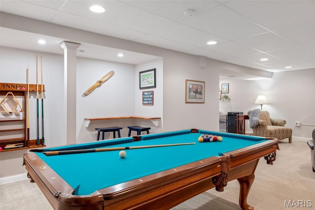 14 Greystoke Ct, Ballwin, MO 63021 - recreation room with carpet floors, pool table, recessed lighting, and a drop ceiling
