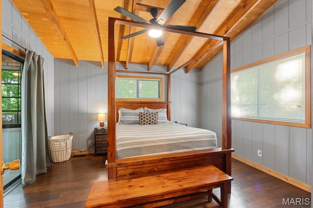 2506 Alpine Woods Dr, Wright City, MO 63390 - bedroom featuring dark wood-style flooring, wood walls, and wood ceiling