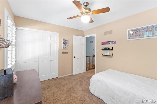 1008 Westrun Dr, Ballwin, MO 63021 - bedroom with carpet flooring, a closet, and ceiling fan