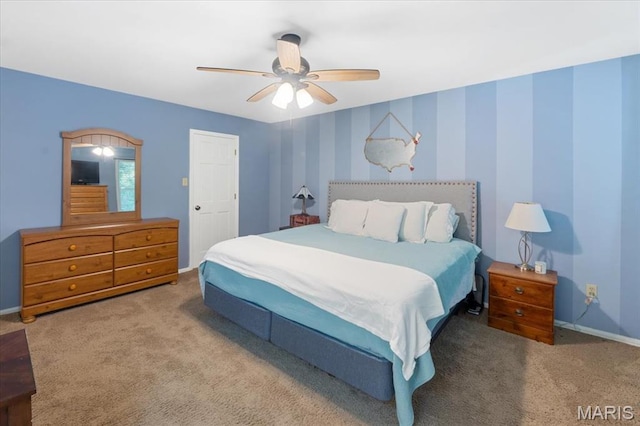 1008 Westrun Dr, Ballwin, MO 63021 - bedroom with carpet floors, ceiling fan, and wallpapered walls