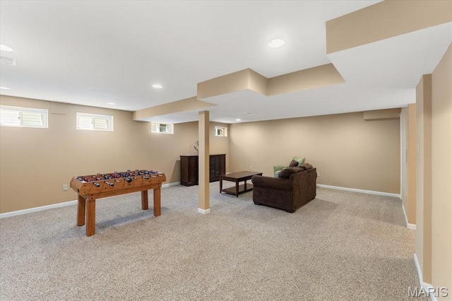 1008 Westrun Dr, Ballwin, MO 63021 - recreation room featuring light colored carpet and recessed lighting