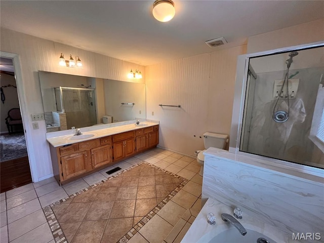 3241 Principia Ave, Saint Charles, MO 63301 - full bathroom with a shower stall, double vanity, a bath, and tile patterned floors