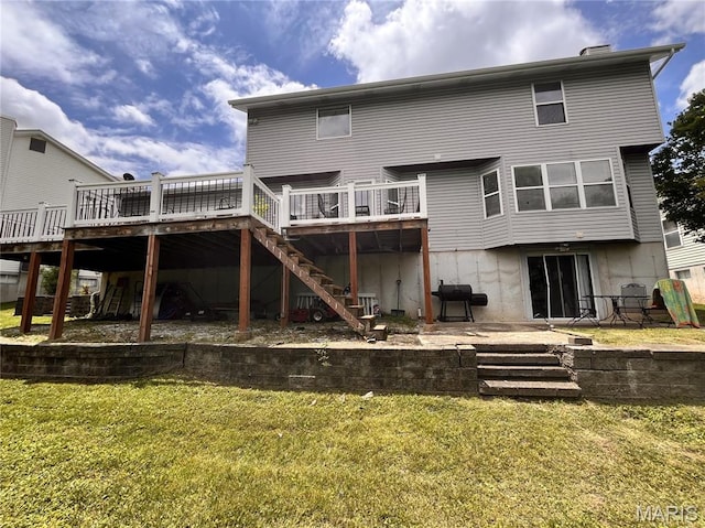 3241 Principia Ave, Saint Charles, MO 63301 - rear view of property featuring a lawn, a wooden deck, stairway, and a patio area