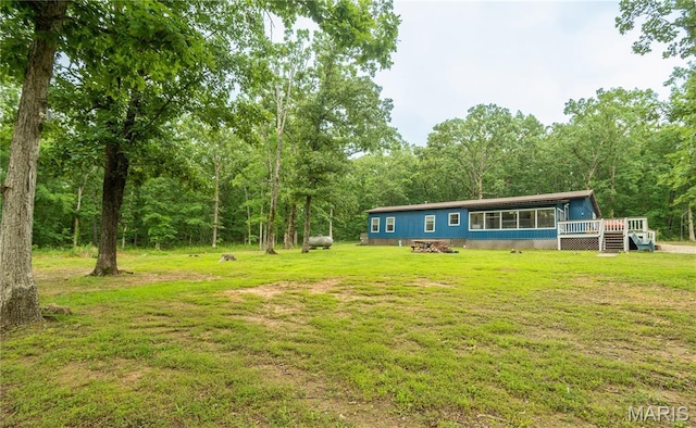 116 Buttry Ln, Wappapello, MO 63966 - view of grassy yard featuring a deck and a forest view