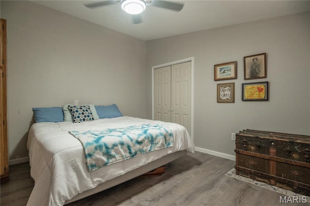 116 Buttry Ln, Wappapello, MO 63966 - bedroom featuring wood finished floors, a closet, and ceiling fan