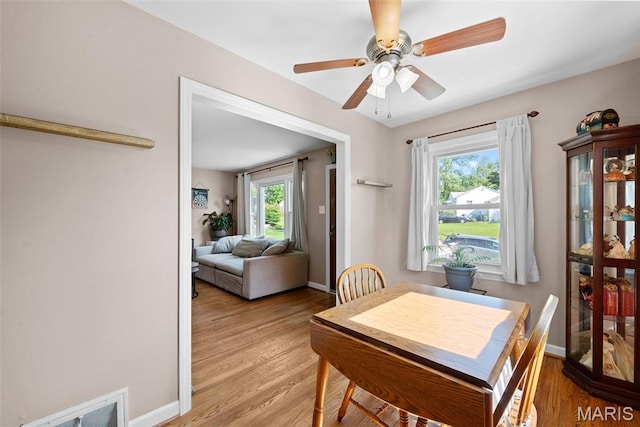 10256 Saint Dennis Ln, Saint Ann, MO 63074 - dining area featuring plenty of natural light, ceiling fan, and light wood-type flooring
