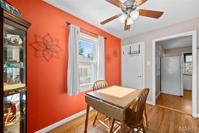10256 Saint Dennis Ln, Saint Ann, MO 63074 - dining area with wood finished floors and a ceiling fan