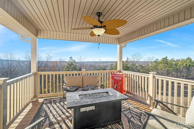 1896 W Main St, Festus, MO 63028 - wooden deck with a fire pit and a ceiling fan