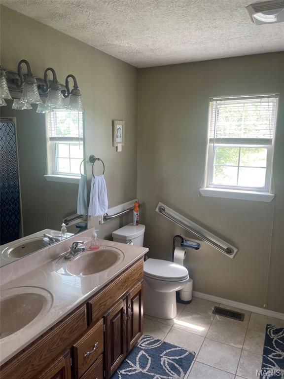 17035 Lanes End, Dixon, MO 65459 - full bath with plenty of natural light, a textured ceiling, double vanity, and tile patterned floors