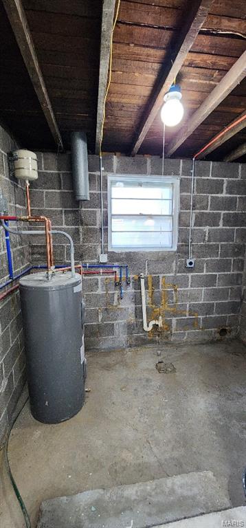 115 N 5th St, De Soto, MO 63020 - below grade area featuring water heater and concrete block wall