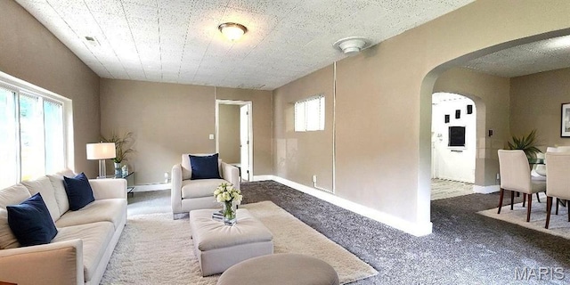 115 N 5th St, De Soto, MO 63020 - living area featuring arched walkways and carpet
