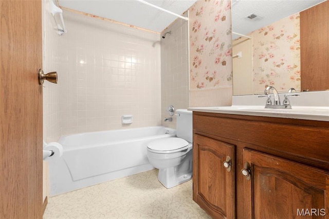 1514 Summer Run Dr Unit 208, Florissant, MO 63033 - full bathroom featuring wallpapered walls, vanity,  shower combination, and tile patterned floors