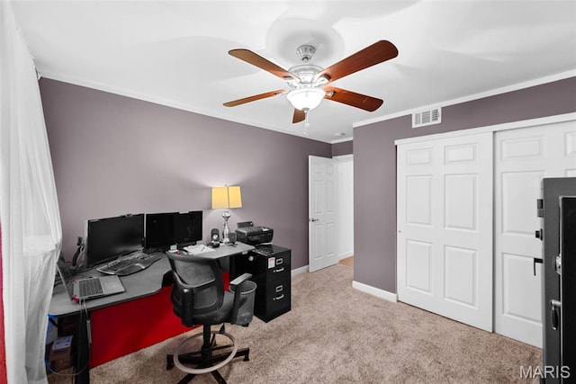 1400 Heritage Lndg Unit 109, Saint Charles, MO 63303 - office space with a ceiling fan, crown molding, and carpet