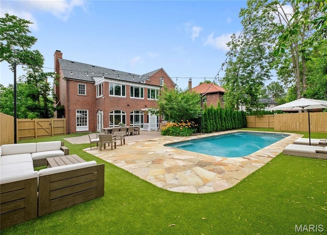 20 Ridgemoor Dr, Clayton, MO 63105 - view of pool with a patio, an outdoor hangout area, and a fenced backyard