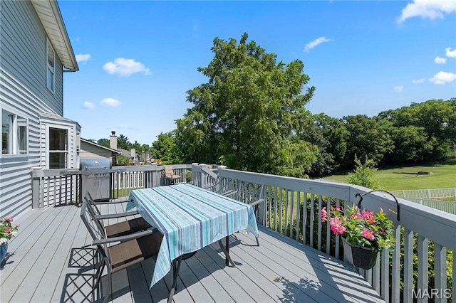 3924 Cambridge Crossing Dr, Saint Charles, MO 63304 - wooden terrace featuring outdoor dining area