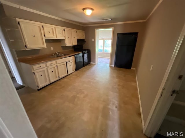 205 E Northview Ave, Wentzville, MO 63385 - kitchen with dishwasher, white cabinets, ornamental molding, and stove