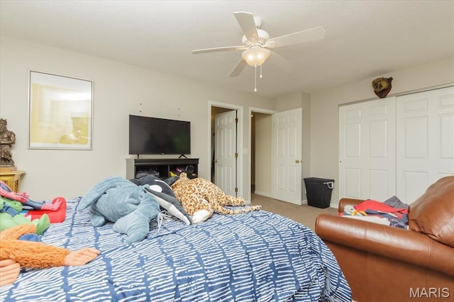 23 Trailside Ct Unit 2, Saint Peters, MO 63303 - bedroom with carpet flooring, a closet, and ceiling fan