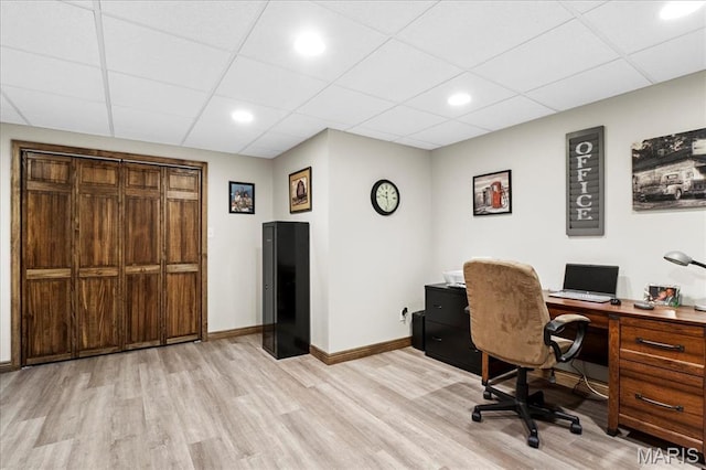 13345 Iberg Rd, Highland, IL 62249 - home office with light wood-style floors, a paneled ceiling, and recessed lighting