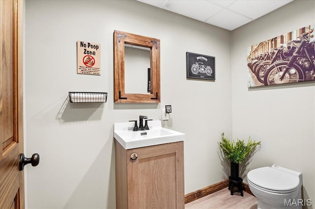 13345 Iberg Rd, Highland, IL 62249 - half bathroom with vanity, wood finished floors, and a paneled ceiling