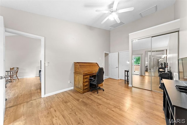856 Hemingway Ln Unit D, Weldon Spring, MO 63304 - office space with light wood-style flooring, a ceiling fan, and attic access