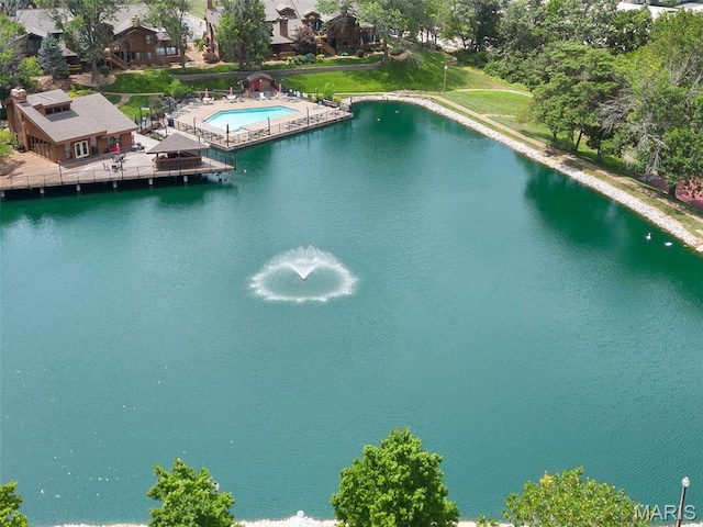 856 Hemingway Ln Unit D, Weldon Spring, MO 63304 - bird's eye view of a pool area and a large body of water